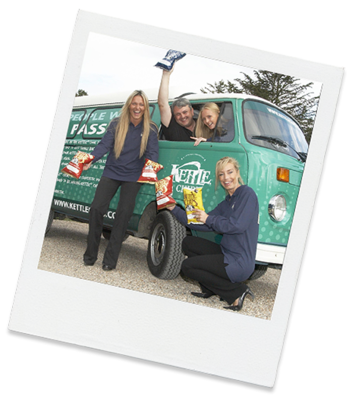 Peopel with Kettle Chips and Green Van